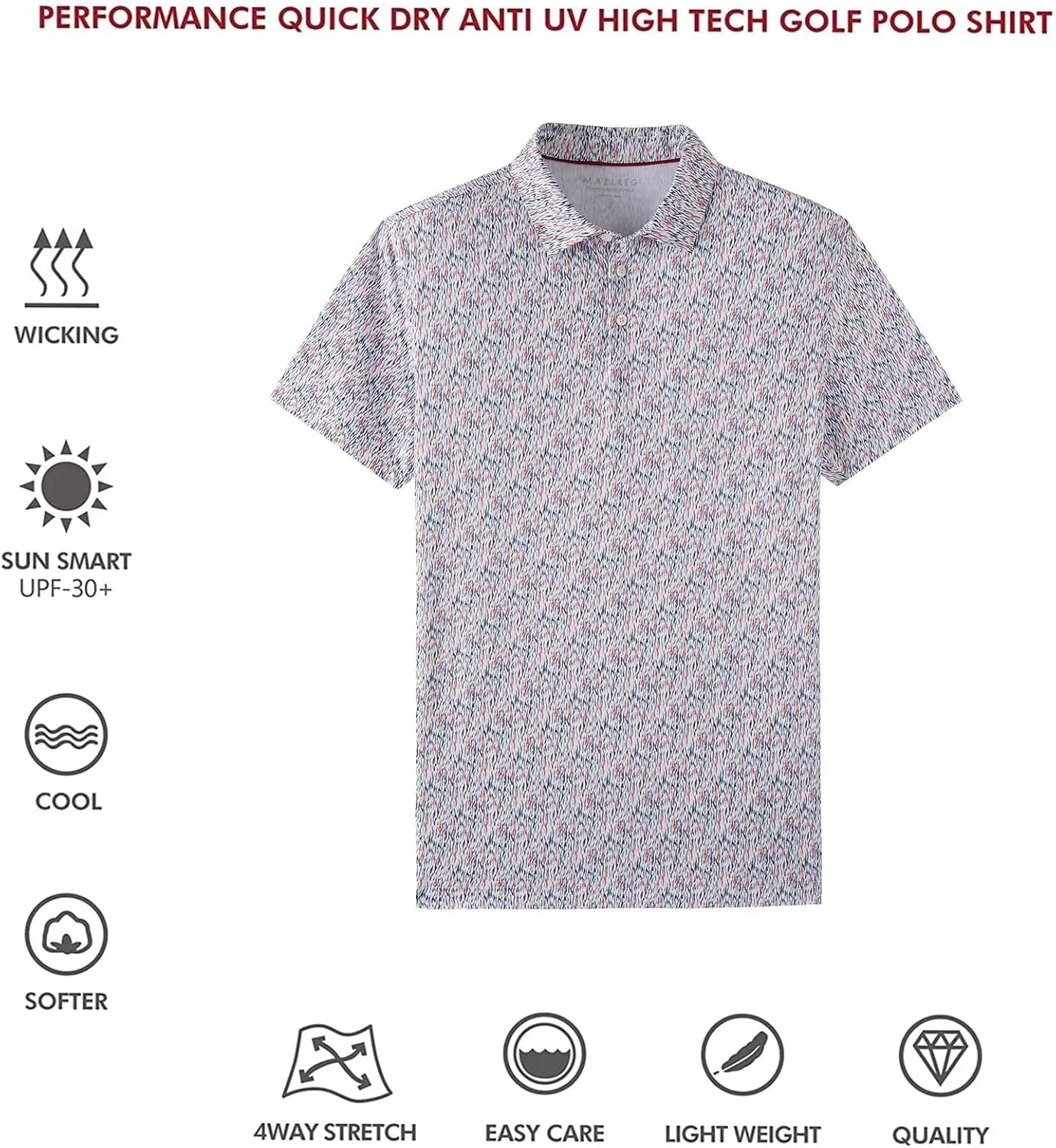 Mens Golf Shirts Short Sleeve Moisture Wicking Dry Fit Print Performance Athletic Casual Golf Polo Shirts for Men