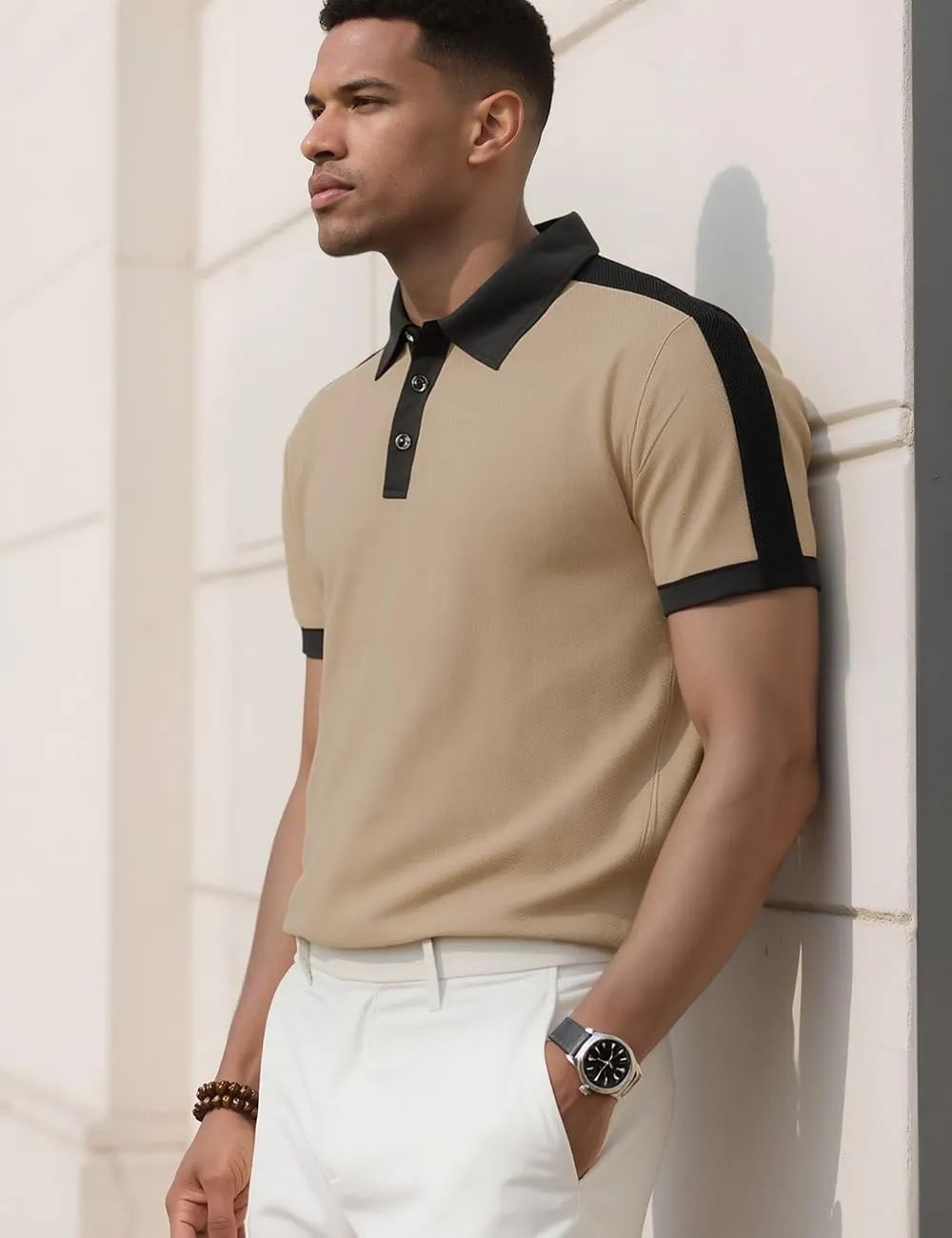 Mens Knit Polo Short Shirts Casual Top Summer Lightweight Workout Tee Shirts with Button