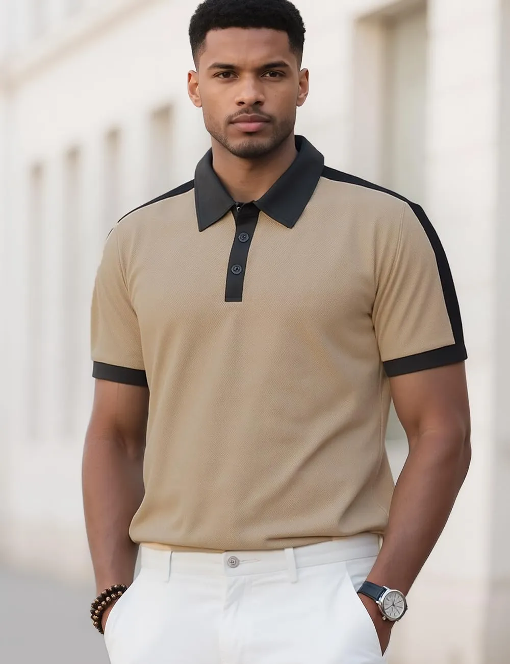 Mens Knit Polo Short Shirts Casual Top Summer Lightweight Workout Tee Shirts with Button