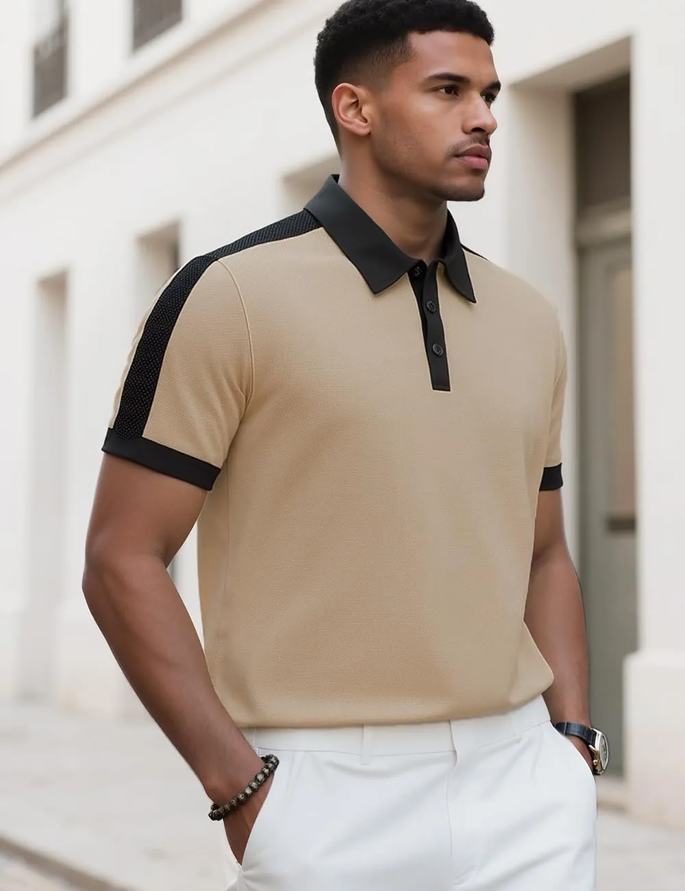 Mens Knit Polo Short Shirts Casual Top Summer Lightweight Workout Tee Shirts with Button