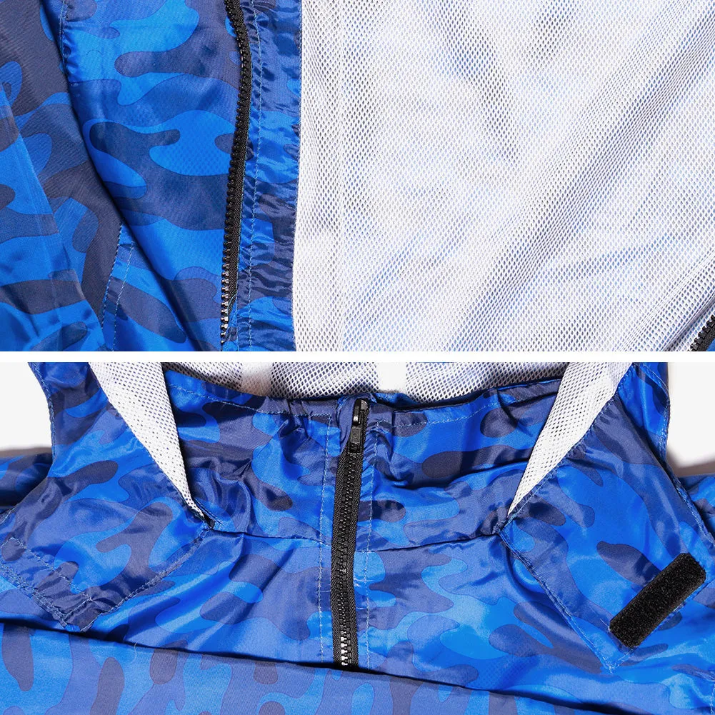 Men's Light Windbreaker Jacket Camo Raincoat Zip Up Polyester Lining Hoodie
