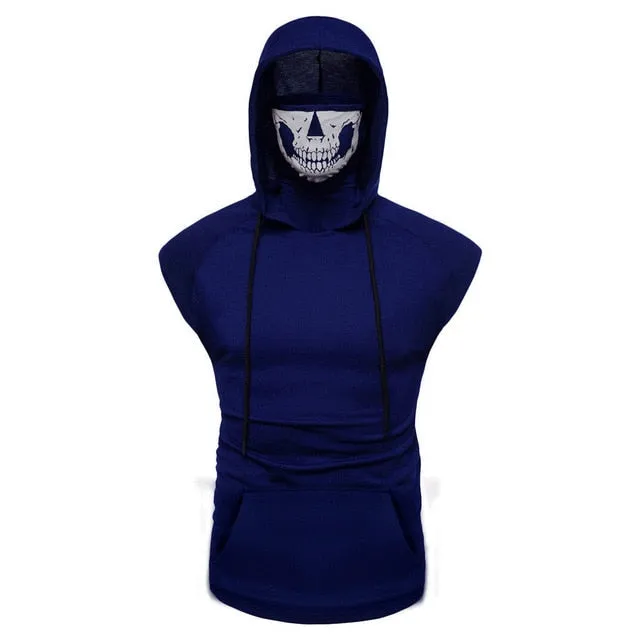 Men's tank top Skull Mask Button Sports Vest Hoodie