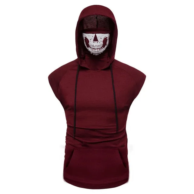 Men's tank top Skull Mask Button Sports Vest Hoodie