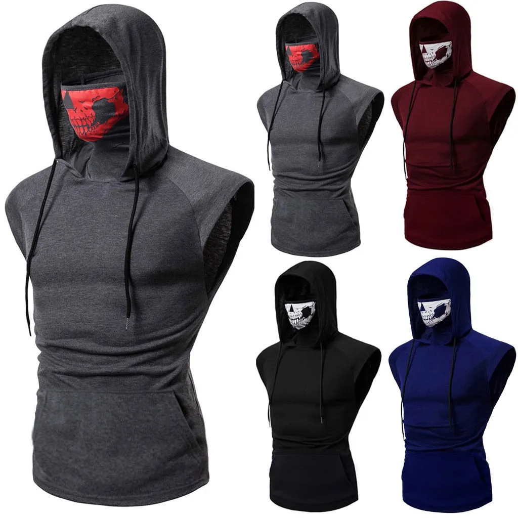 Men's tank top Skull Mask Button Sports Vest Hoodie