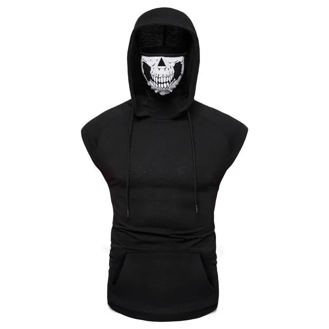 Men's tank top Skull Mask Button Sports Vest Hoodie