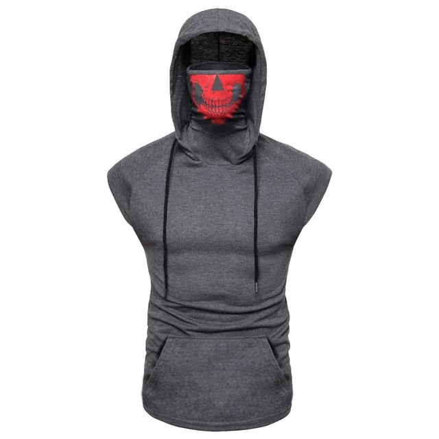 Men's tank top Skull Mask Button Sports Vest Hoodie