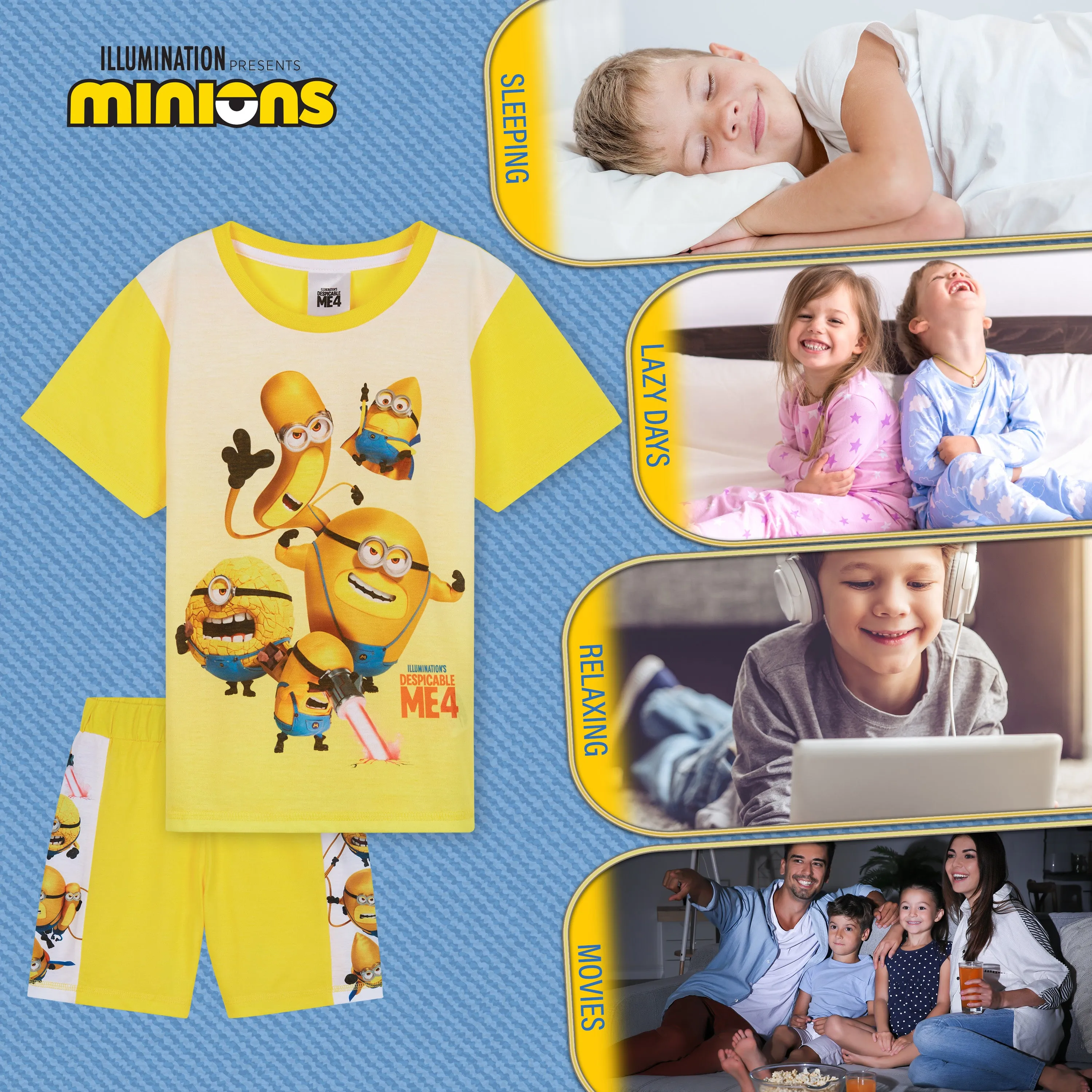 MINIONS Boys Short Pyjamas Set, Soft Breathable Lounge Wear - Yellow
