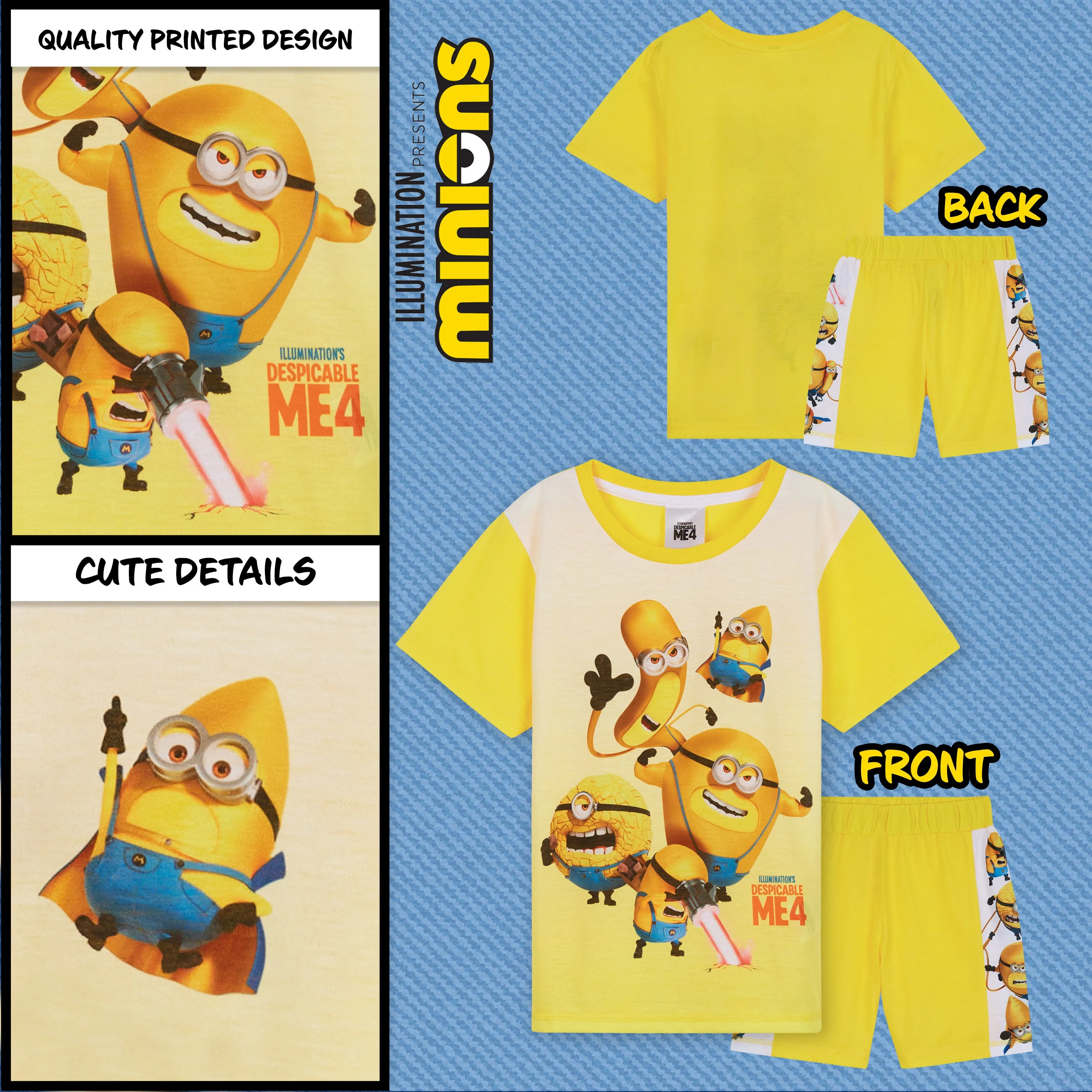 MINIONS Boys Short Pyjamas Set, Soft Breathable Lounge Wear - Yellow