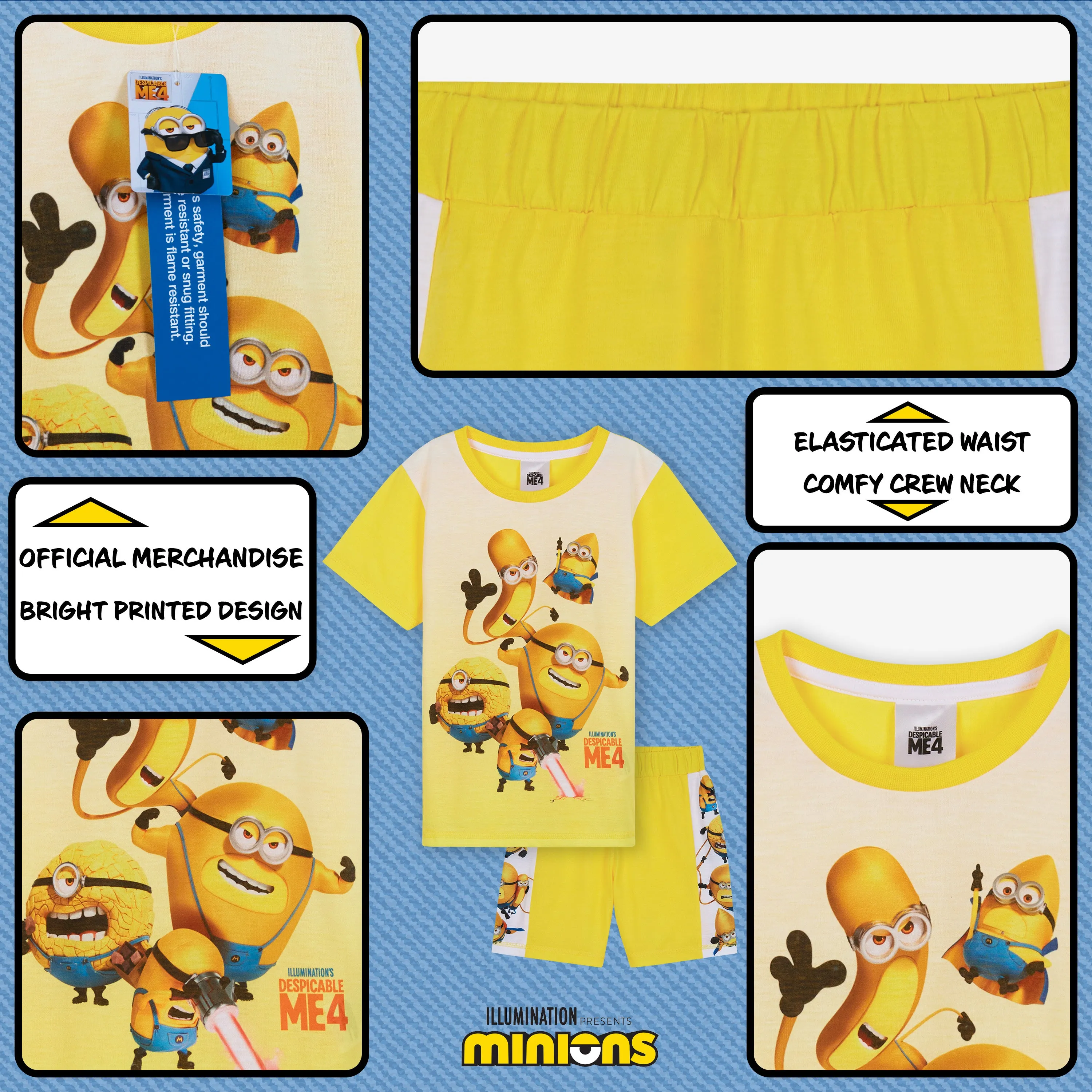 MINIONS Boys Short Pyjamas Set, Soft Breathable Lounge Wear - Yellow