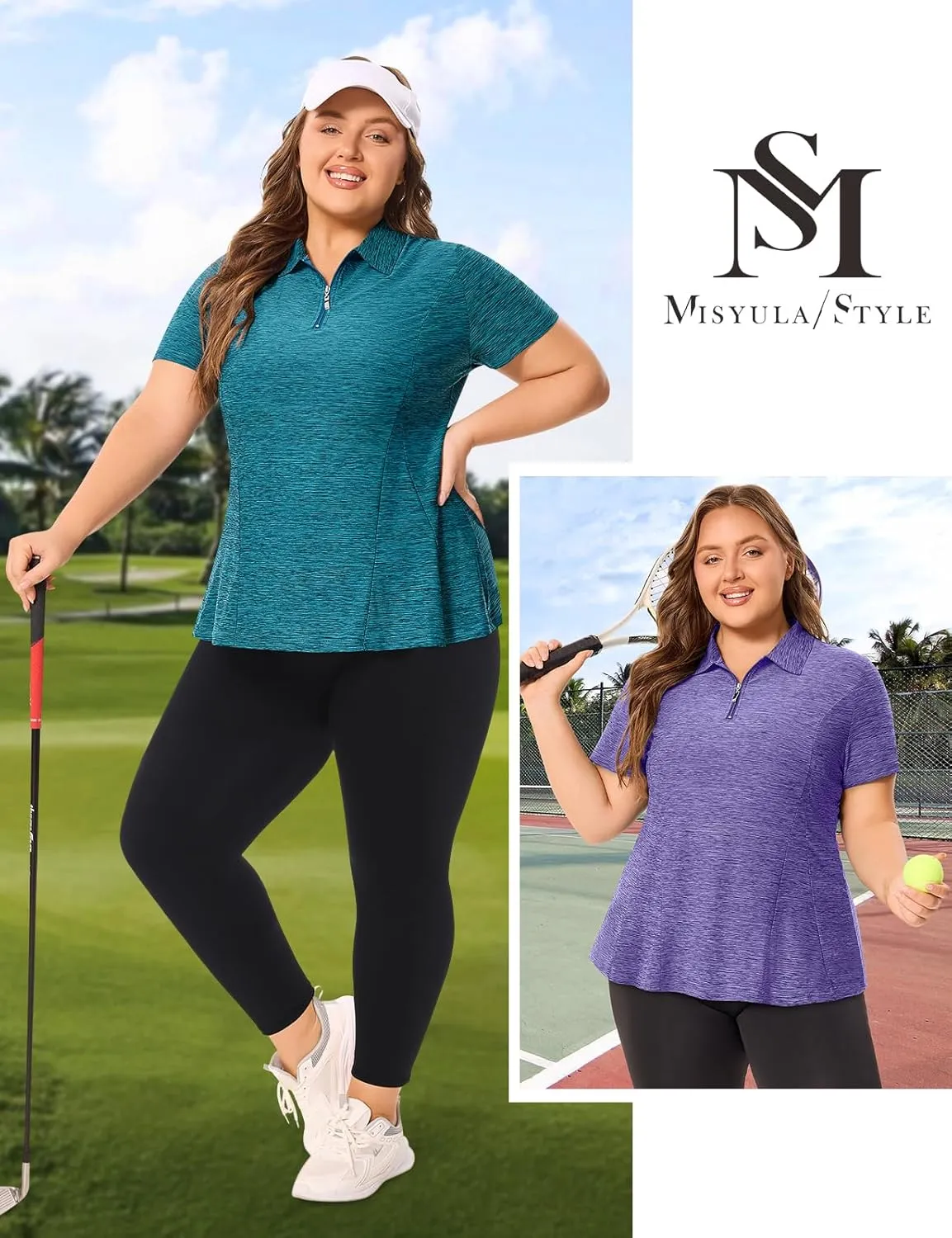 Misyula Style Plus Size Womens Golf Shirt Short Sleeve Quarter Zip Polo Shirts Casual Work Tennis Workout Tops XL-5XL