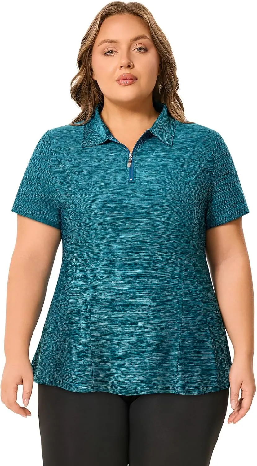 Misyula Style Plus Size Womens Golf Shirt Short Sleeve Quarter Zip Polo Shirts Casual Work Tennis Workout Tops XL-5XL