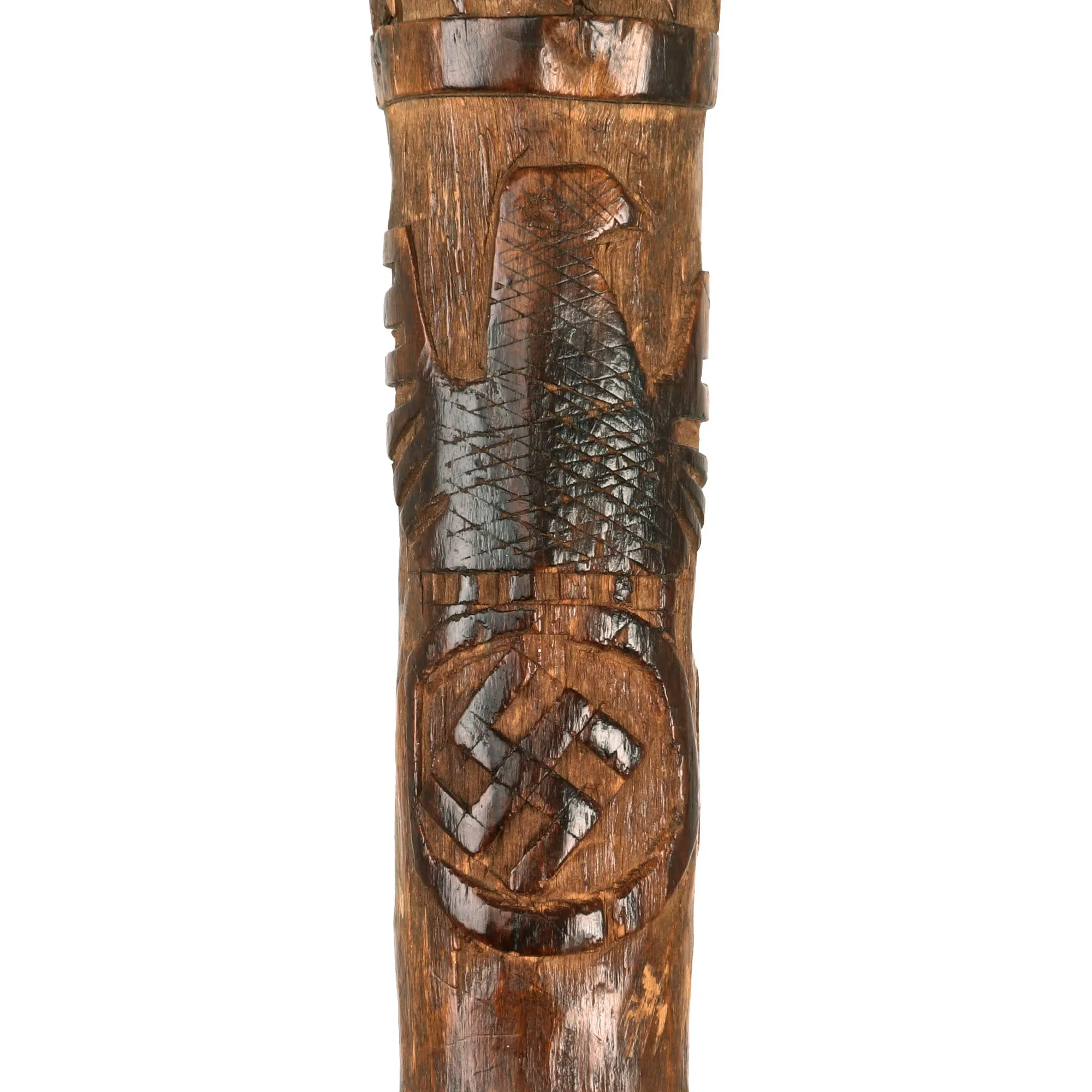 Original German WWII Eastern Front Hand Carved Wolchow Stock Walking Stick dated 1941-1942