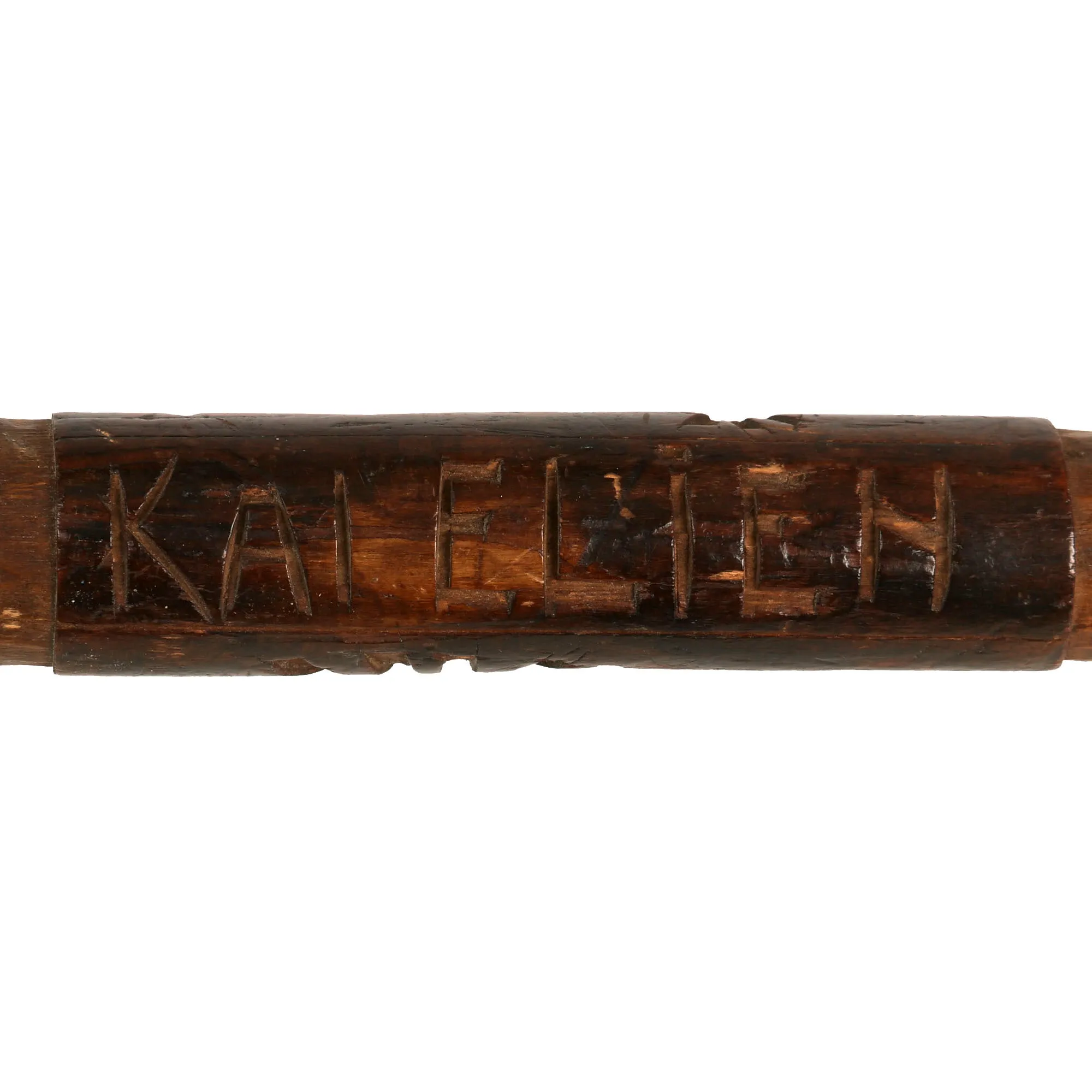 Original German WWII Eastern Front Hand Carved Wolchow Stock Walking Stick dated 1941-1942