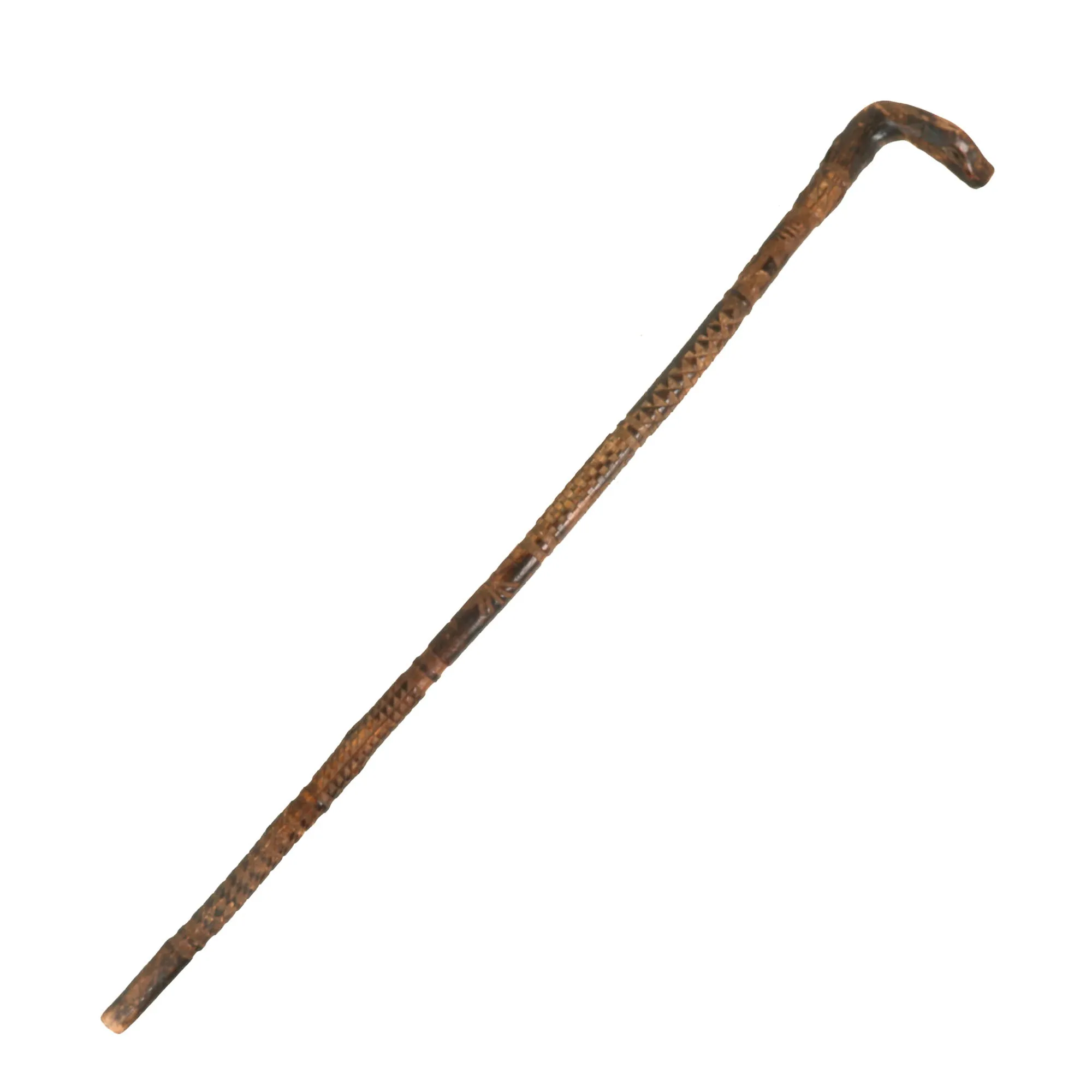Original German WWII Eastern Front Hand Carved Wolchow Stock Walking Stick dated 1941-1942
