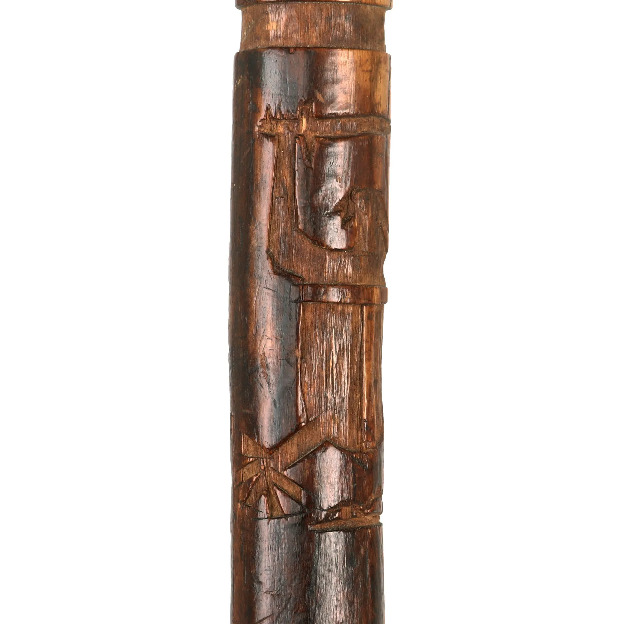 Original German WWII Eastern Front Hand Carved Wolchow Stock Walking Stick dated 1941-1942