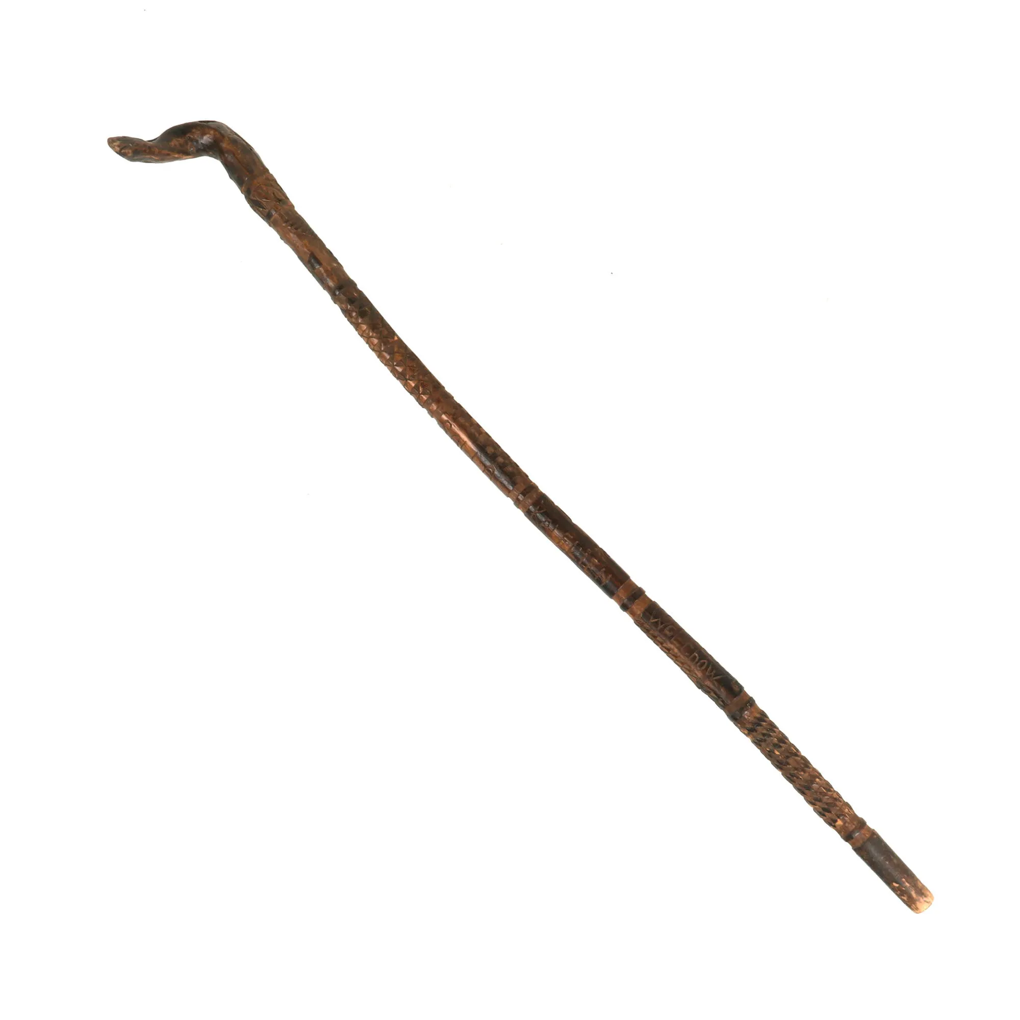 Original German WWII Eastern Front Hand Carved Wolchow Stock Walking Stick dated 1941-1942