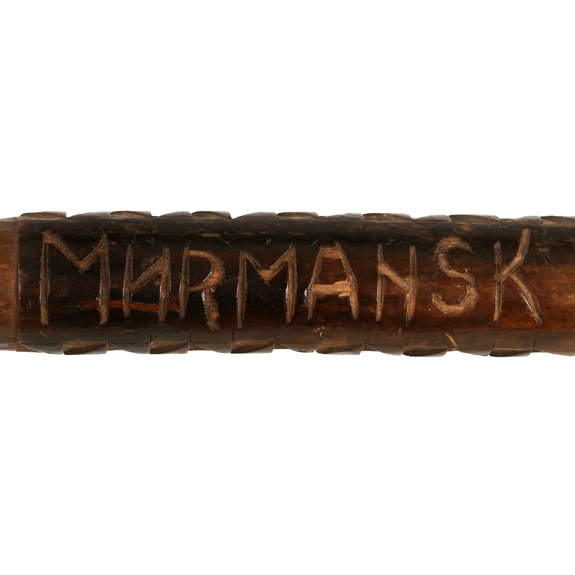 Original German WWII Eastern Front Hand Carved Wolchow Stock Walking Stick dated 1941-1942