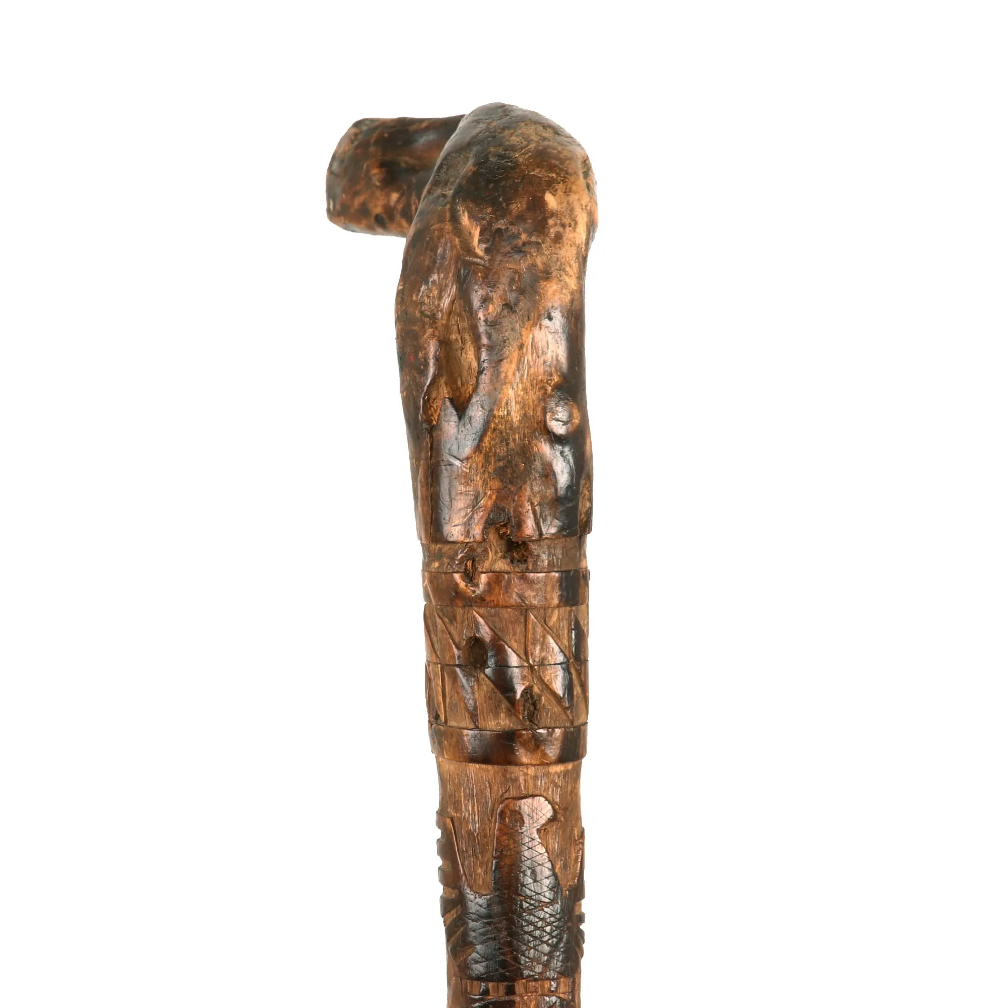 Original German WWII Eastern Front Hand Carved Wolchow Stock Walking Stick dated 1941-1942