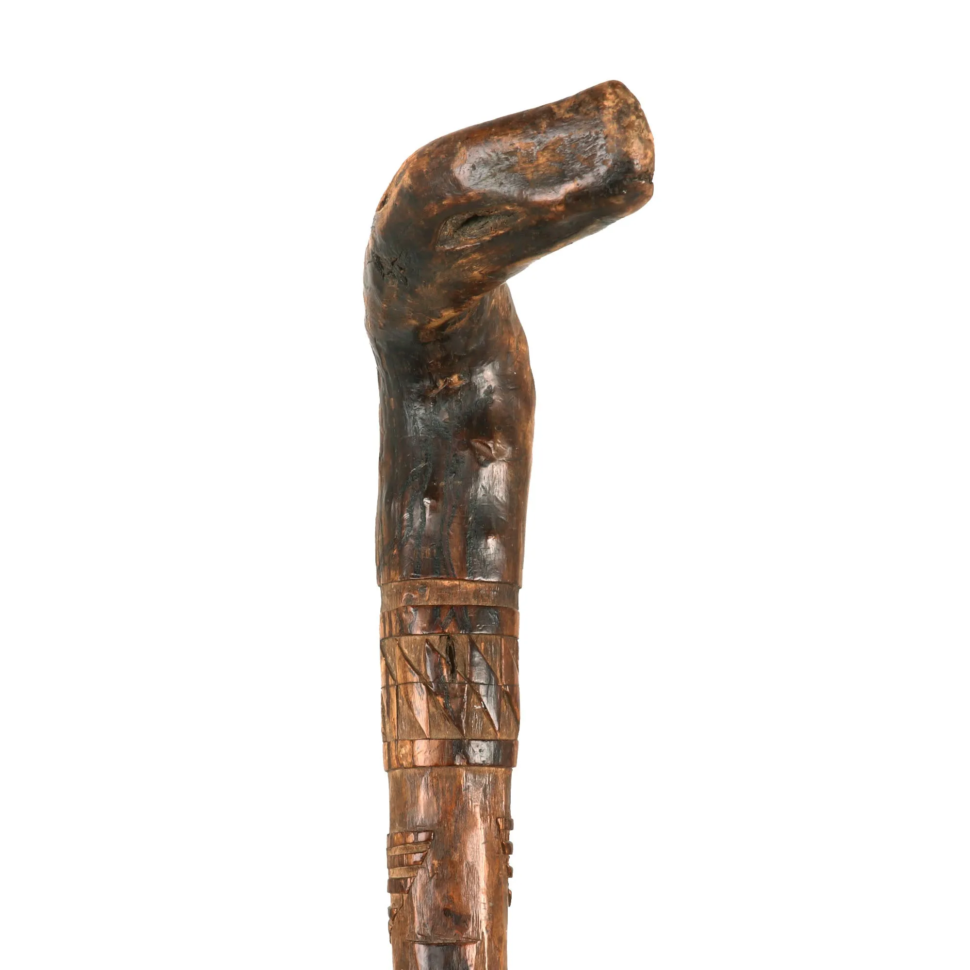 Original German WWII Eastern Front Hand Carved Wolchow Stock Walking Stick dated 1941-1942
