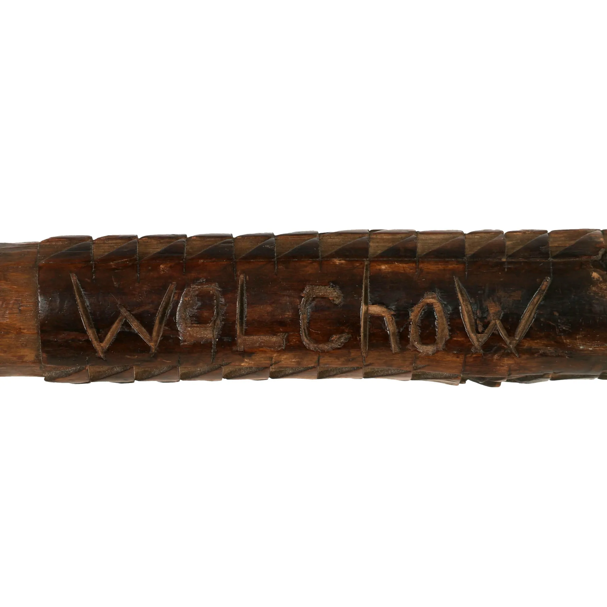 Original German WWII Eastern Front Hand Carved Wolchow Stock Walking Stick dated 1941-1942
