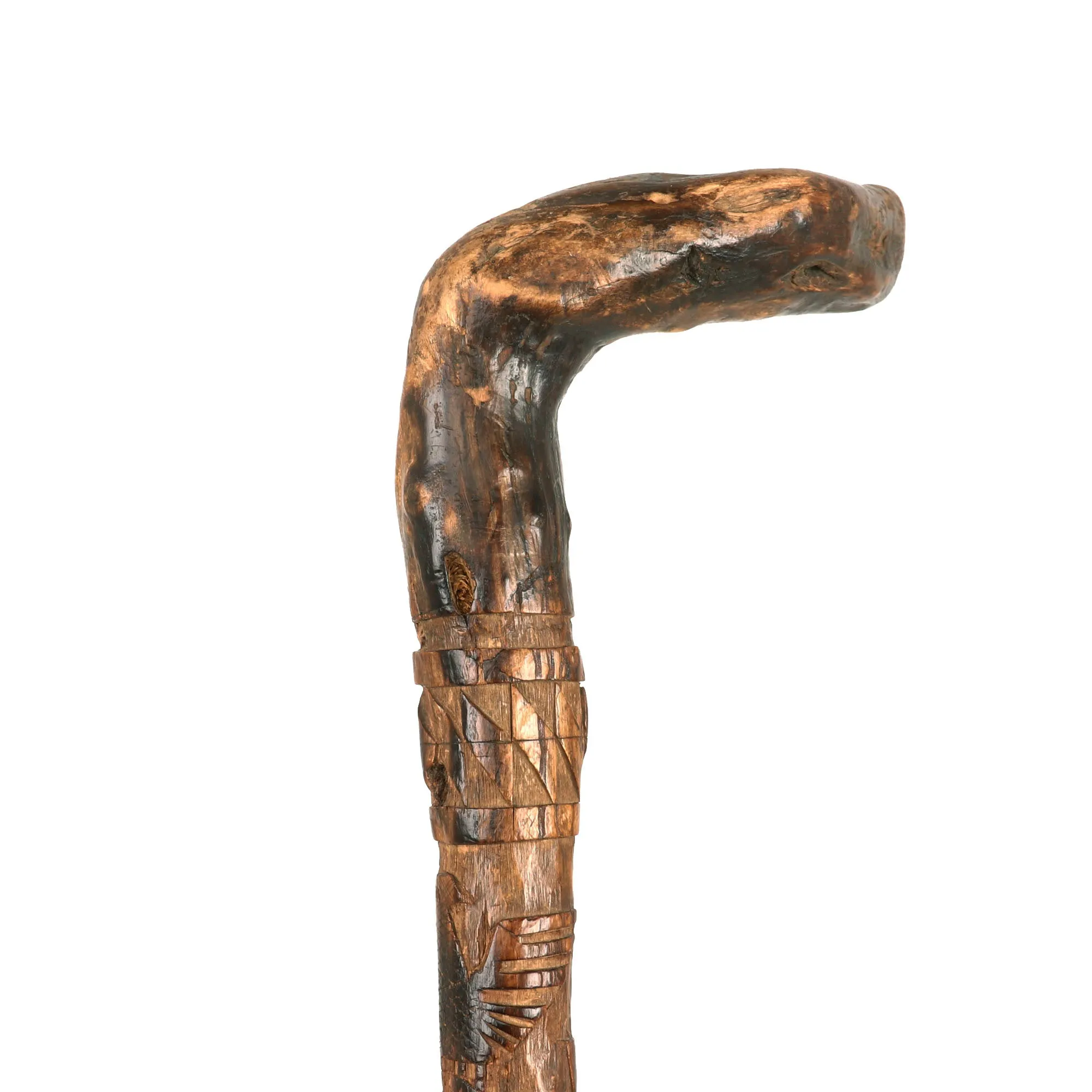 Original German WWII Eastern Front Hand Carved Wolchow Stock Walking Stick dated 1941-1942