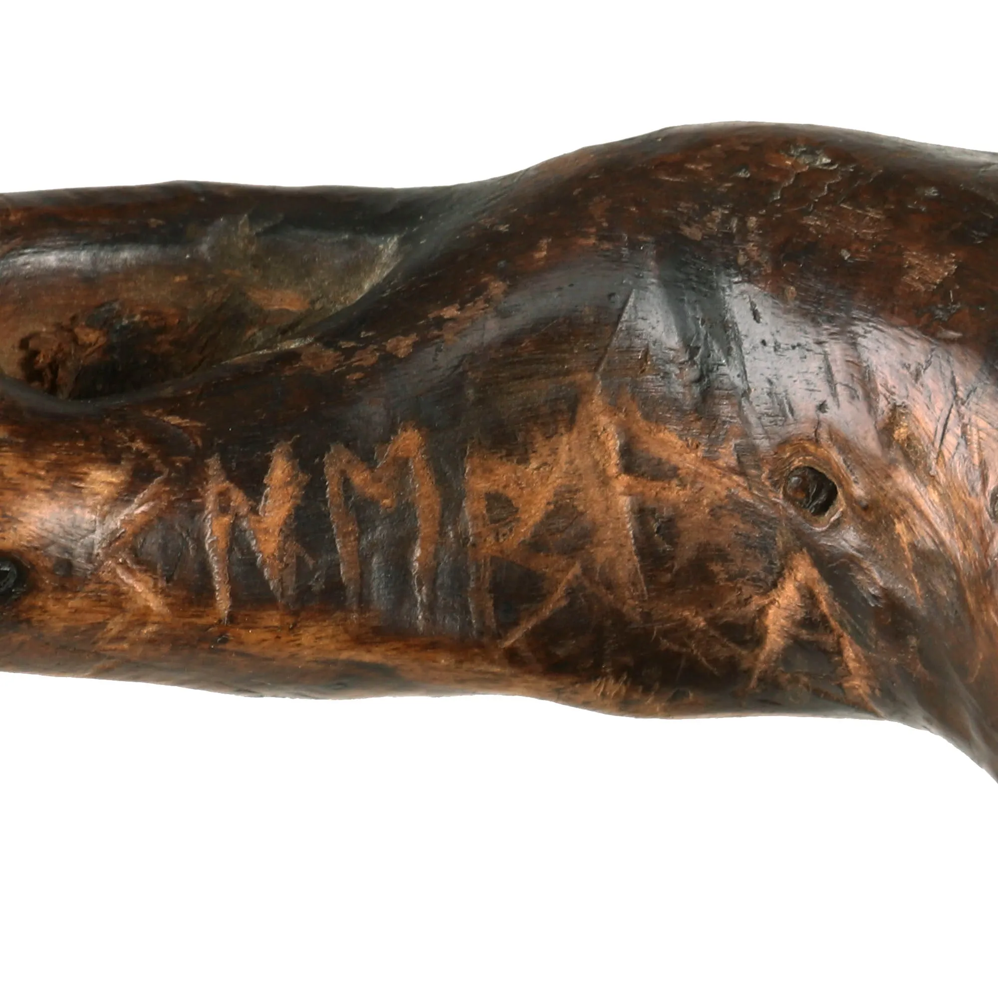 Original German WWII Eastern Front Hand Carved Wolchow Stock Walking Stick dated 1941-1942