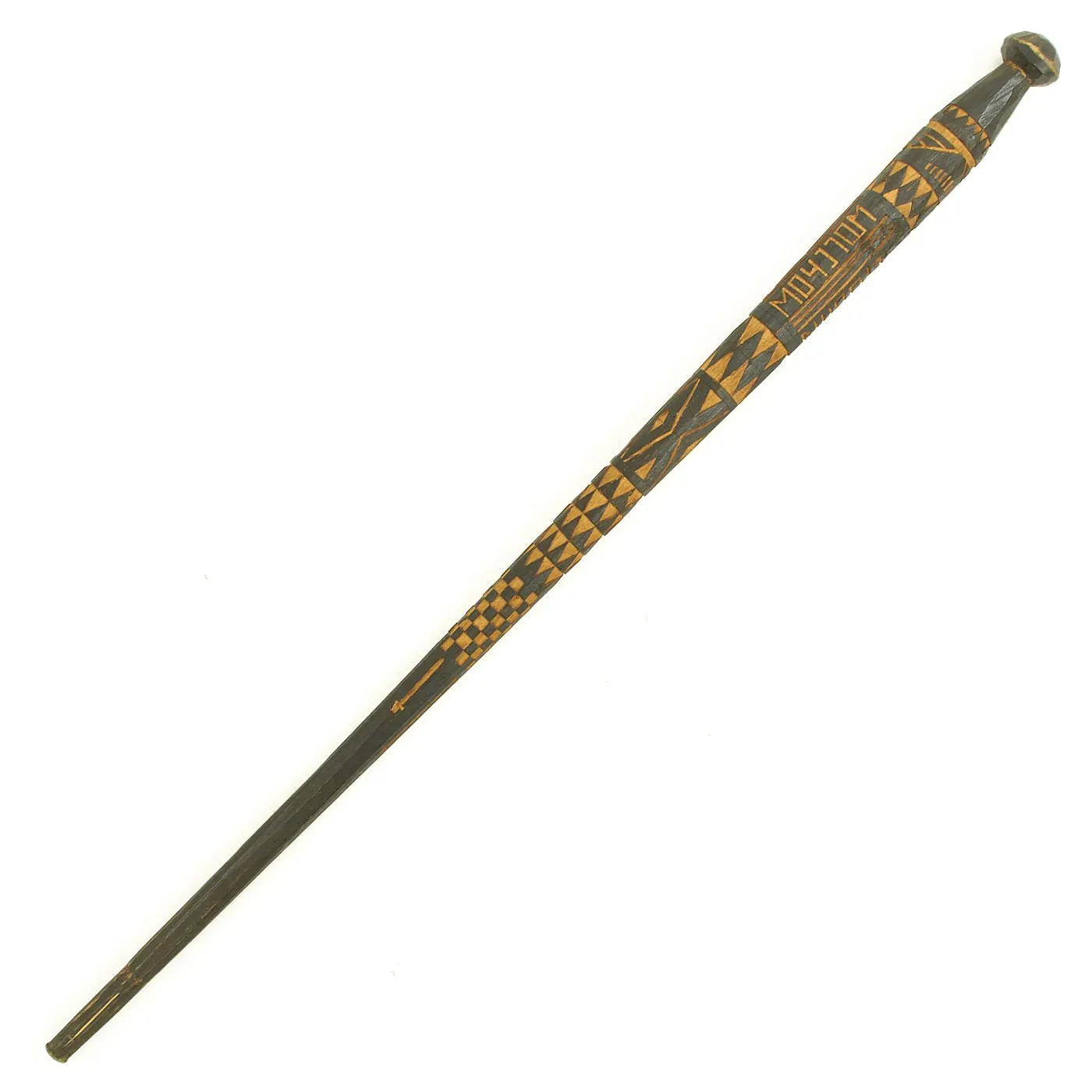 Original German WWII Eastern Front Hand Carved Wolchow Stock Walking Stick dated 1943