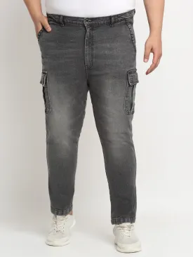 plusS Plus Size Men Charcoal Cotton Cargos Trousers