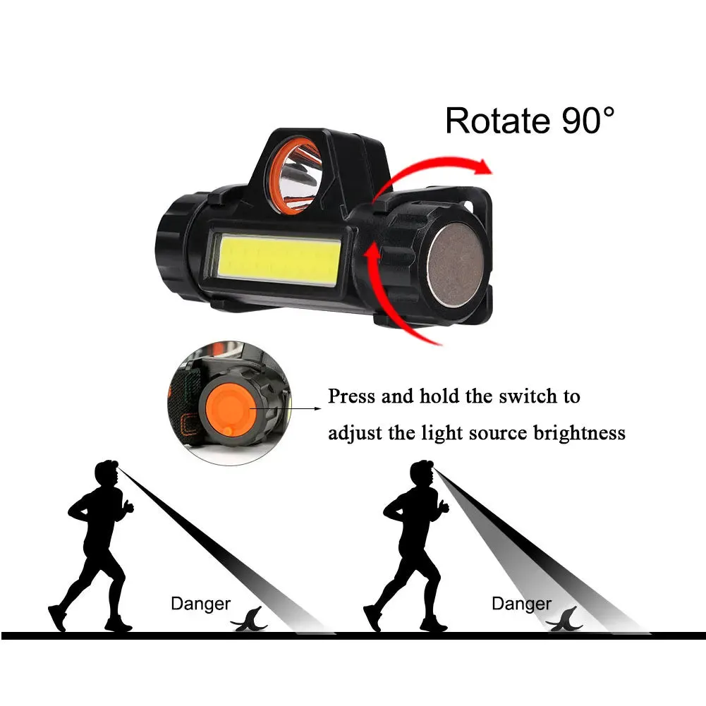 Portable Mini Flashlight Q5 COB Led Headlamp High Power Rechargeable Built-in Battery Outdoor Camping Fishing Headlight