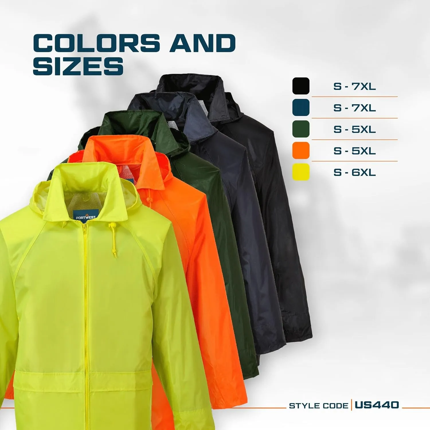Portwest US440 Classic Waterproof Rain Jacket wth Pack Away Hood & Sealed Seams, Olive, XXL