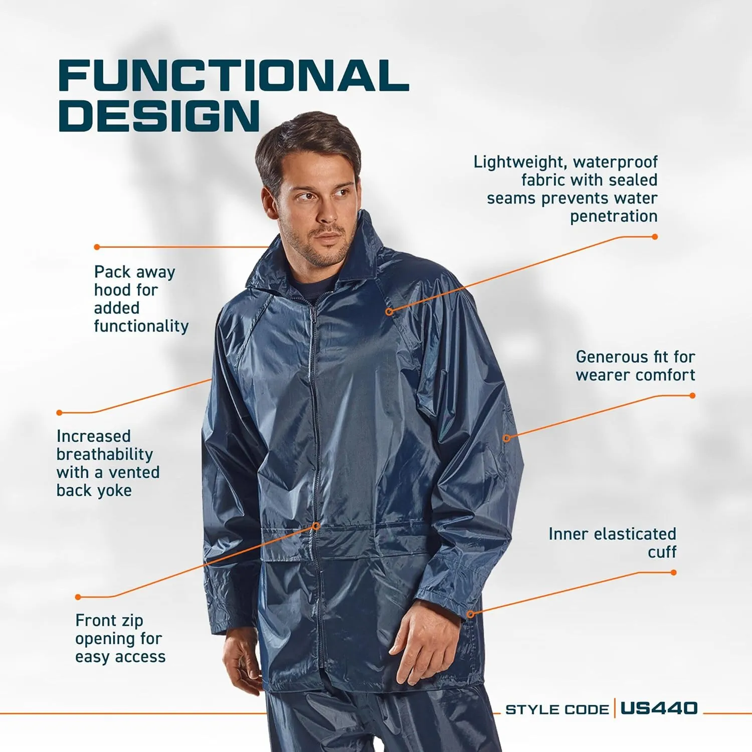 Portwest US440 Classic Waterproof Rain Jacket wth Pack Away Hood & Sealed Seams, Olive, XXL