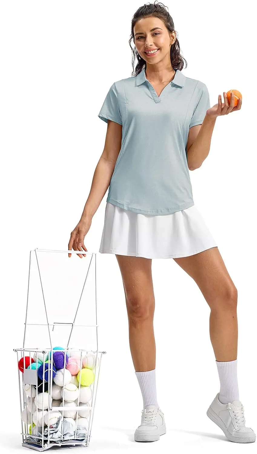 Rdruko Women's Golf Shirts Short Sleeve Polo Tennis V Neck Collared Shirts Dry Fit