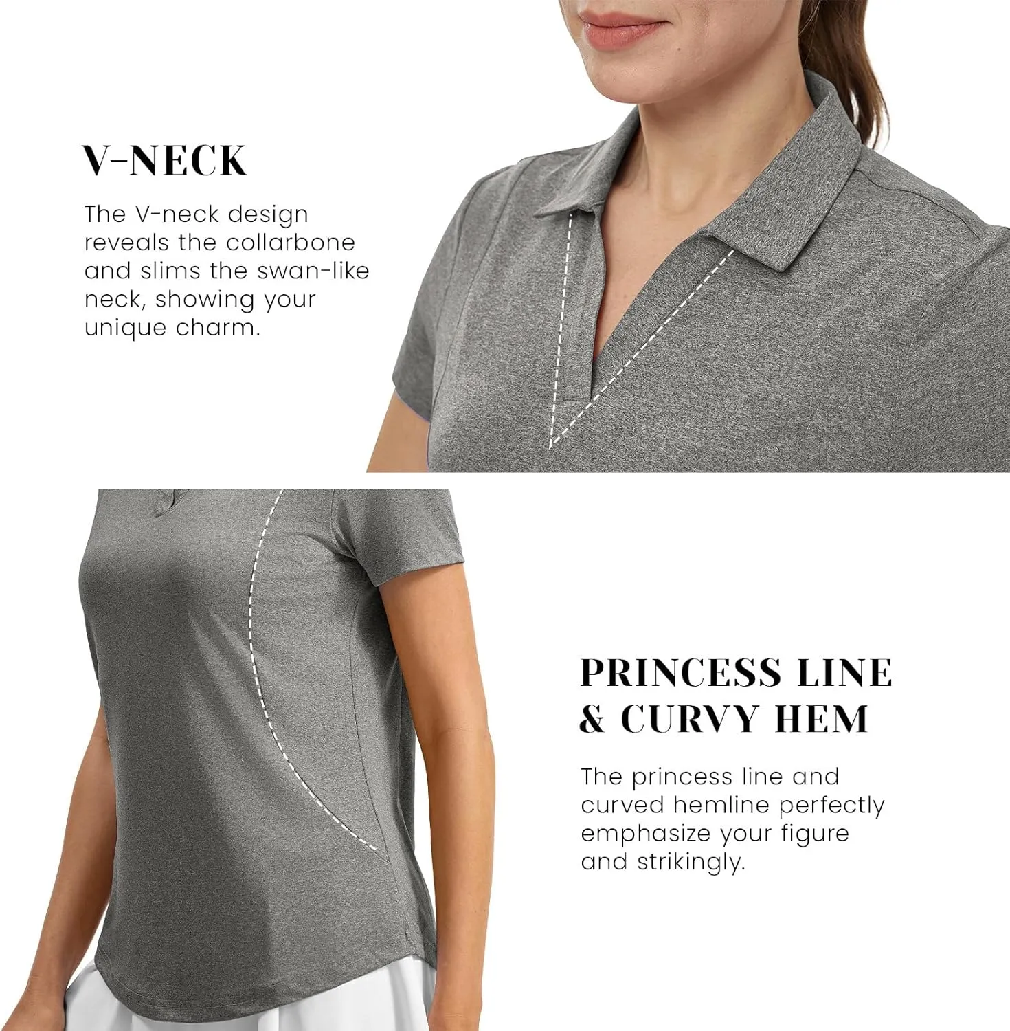 Rdruko Women's Golf Shirts Short Sleeve Polo Tennis V Neck Collared Shirts Dry Fit