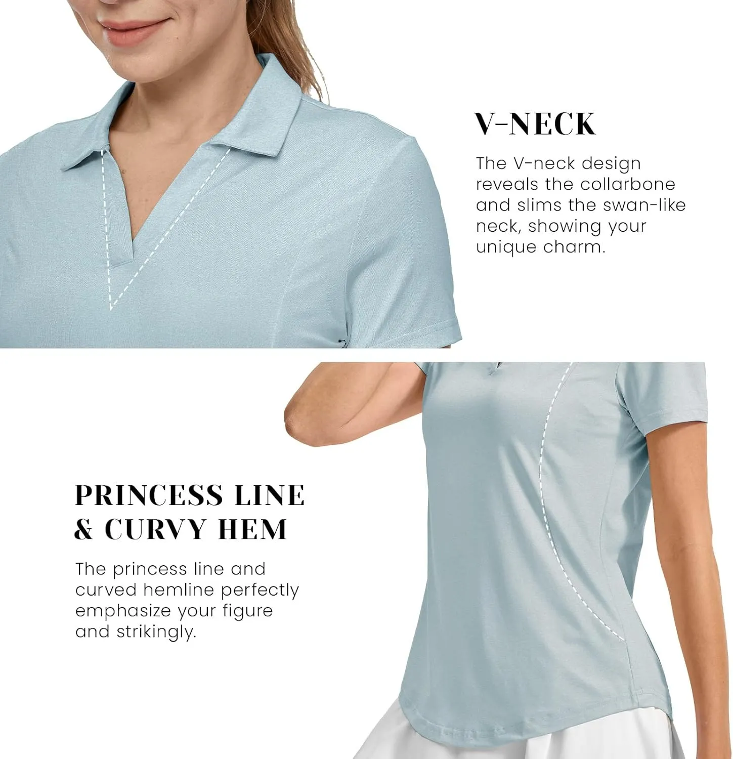 Rdruko Women's Golf Shirts Short Sleeve Polo Tennis V Neck Collared Shirts Dry Fit