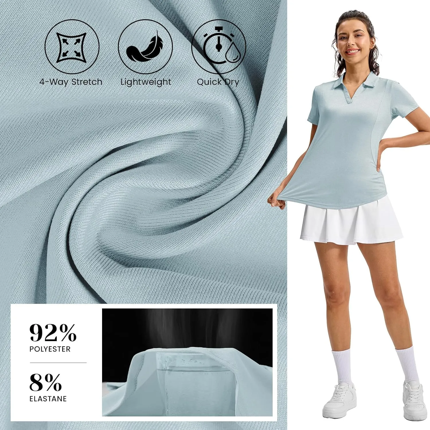 Rdruko Women's Golf Shirts Short Sleeve Polo Tennis V Neck Collared Shirts Dry Fit