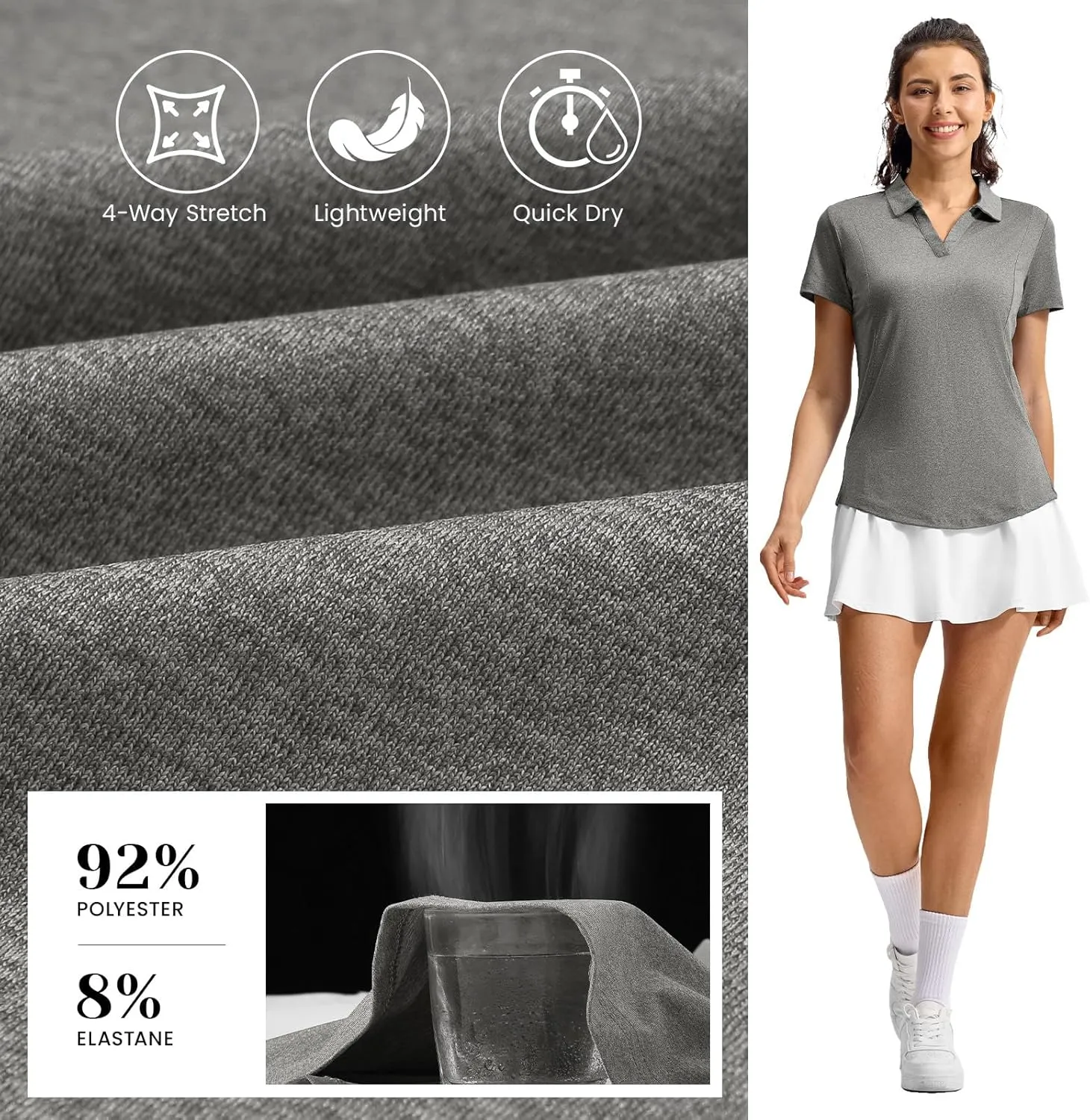Rdruko Women's Golf Shirts Short Sleeve Polo Tennis V Neck Collared Shirts Dry Fit