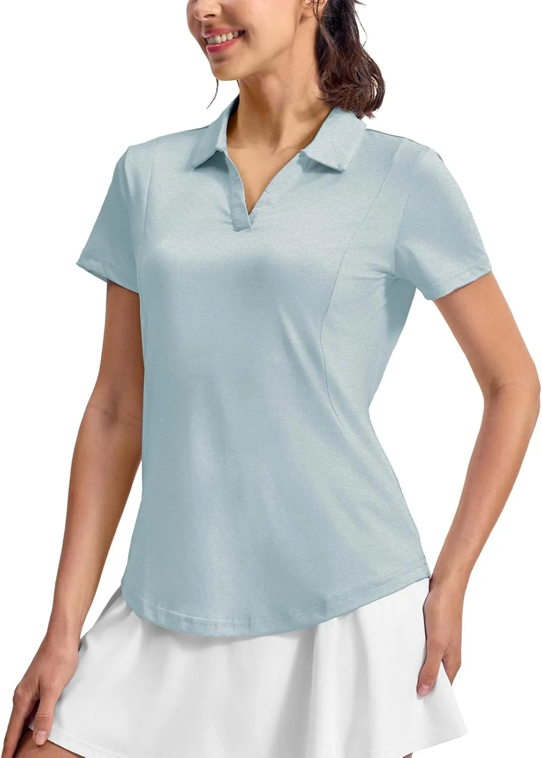Rdruko Women's Golf Shirts Short Sleeve Polo Tennis V Neck Collared Shirts Dry Fit