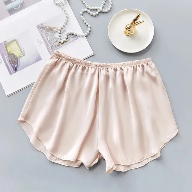 Satin Women Pajama Shorts Summer Cute Elastic Waist Solid Cool Sleepwear Bottoms
