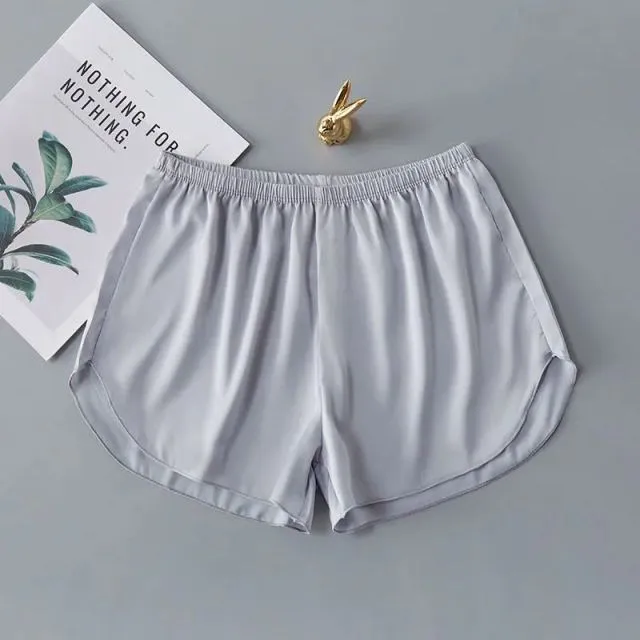 Satin Women Pajama Shorts Summer Cute Elastic Waist Solid Cool Sleepwear Bottoms
