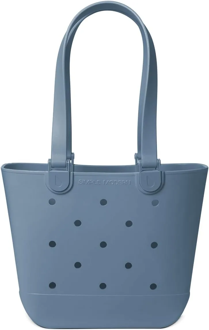 Simple Modern Medium Beach Bag | Waterproof Getaway Rubber Tote with Zipper Pocket for Travel, Pool, Boat, Groceries, Sports | Blue Dune