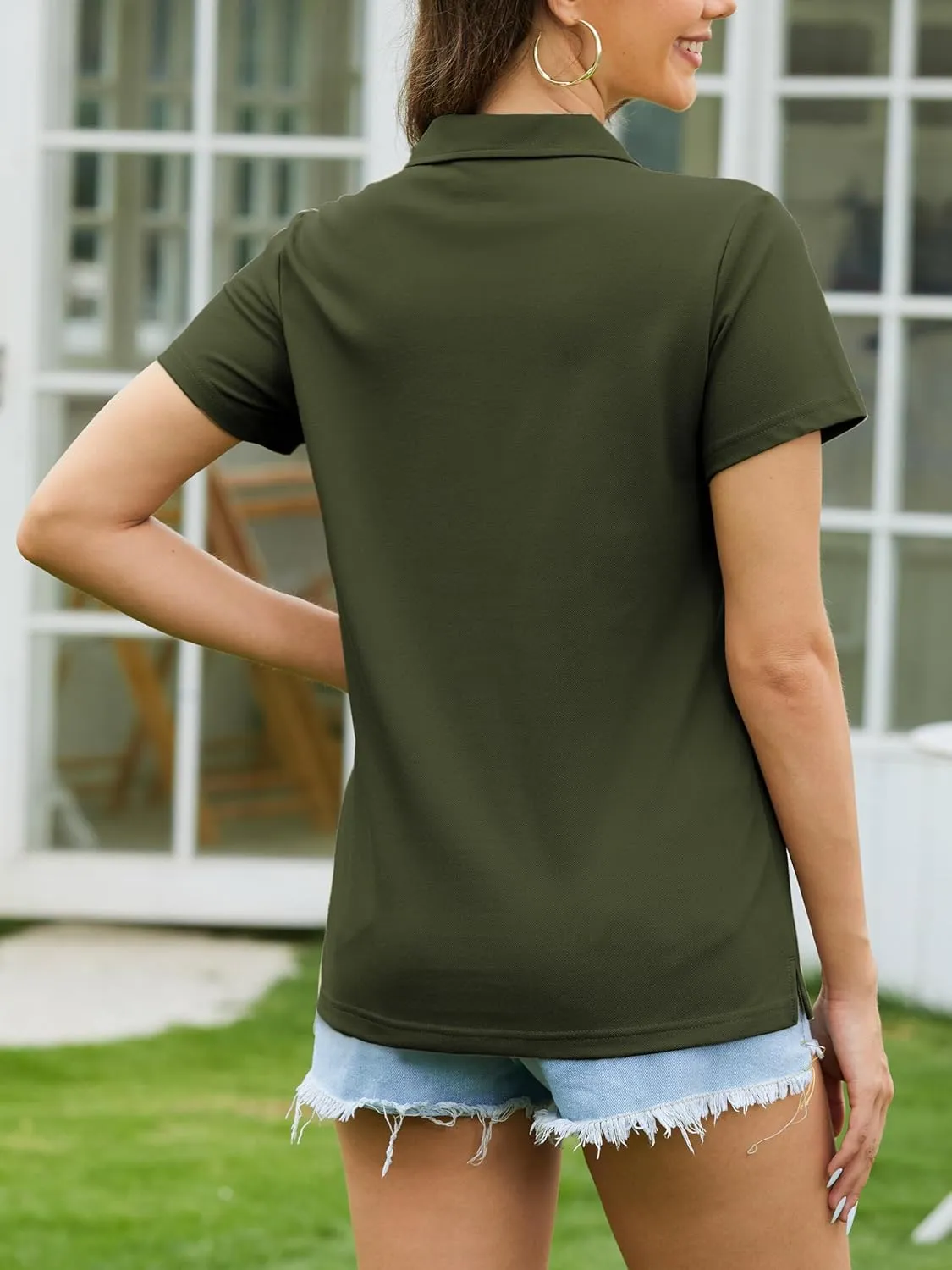 SMENG Women's Polo Shirts Cotton Pique Short Sleeve Summer Tops Collared V-Neck Work,Casual,Golf Shirt