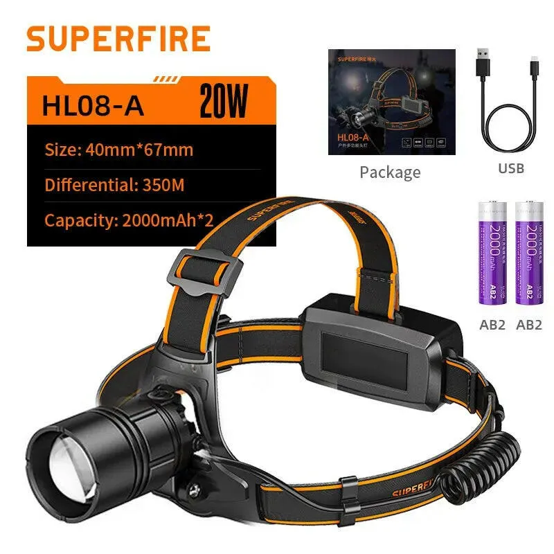 SUPERFIRE HL71/HL08 Portable LED Zoomable Headlamp Super Bright Camping Fishing Hiking Headlight Rechargeable Head Flashlight