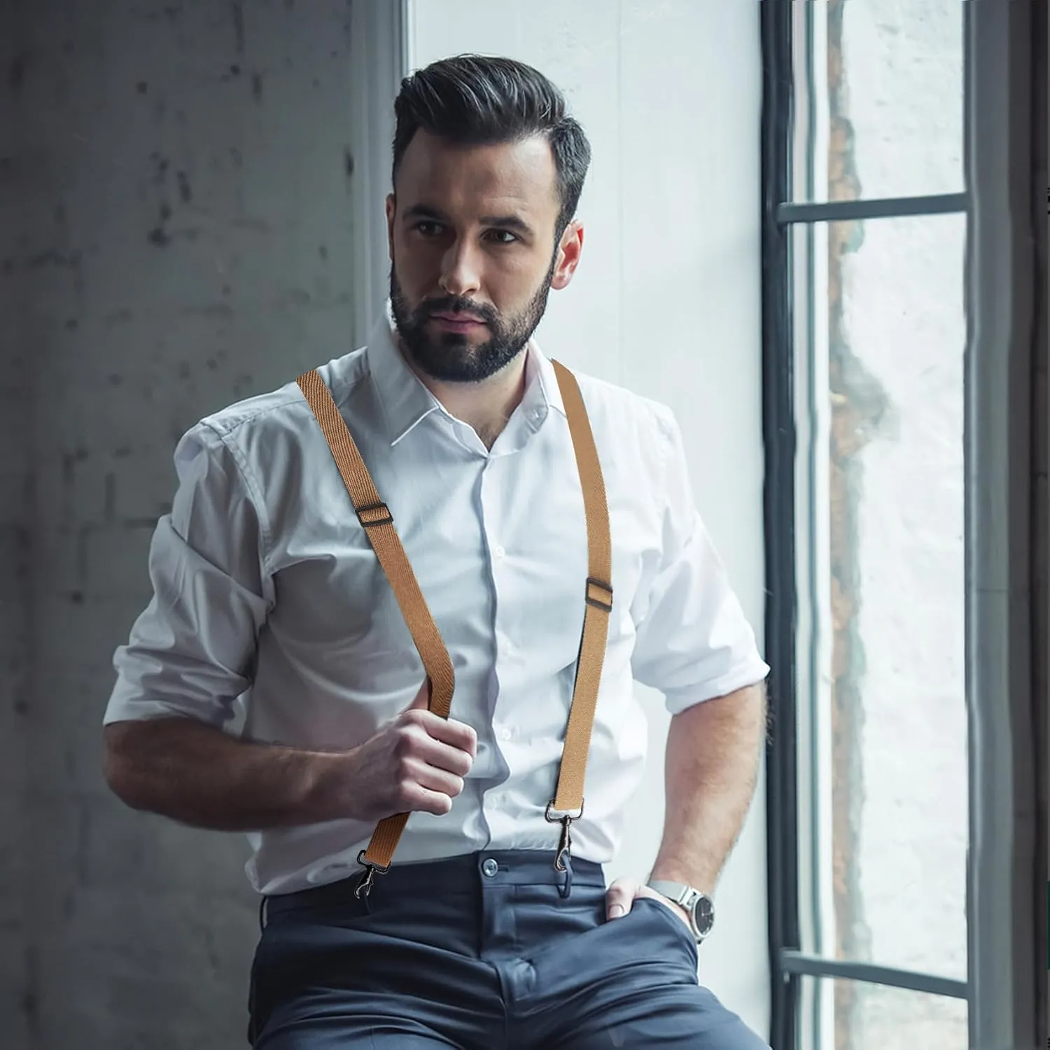 Suspenders for Men Heavy Duty, Mens Suspenders for Jeans with 4 Snap Hooks Adjustable X Back Men's Suspenders