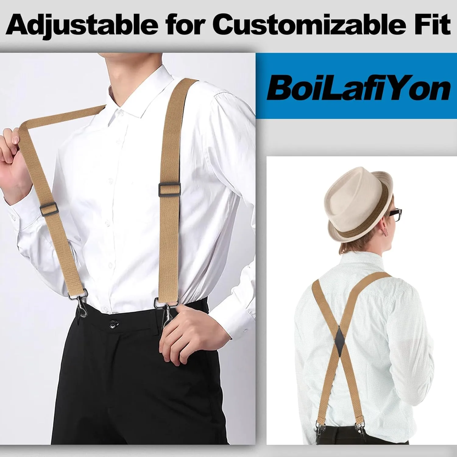 Suspenders for Men Heavy Duty, Mens Suspenders for Jeans with 4 Snap Hooks Adjustable X Back Men's Suspenders