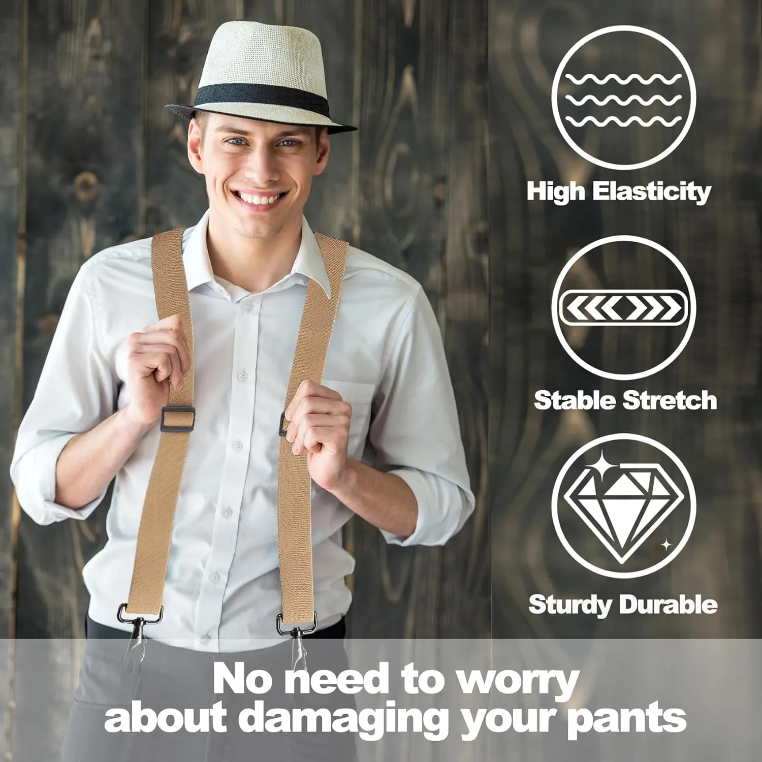 Suspenders for Men Heavy Duty, Mens Suspenders for Jeans with 4 Snap Hooks Adjustable X Back Men's Suspenders