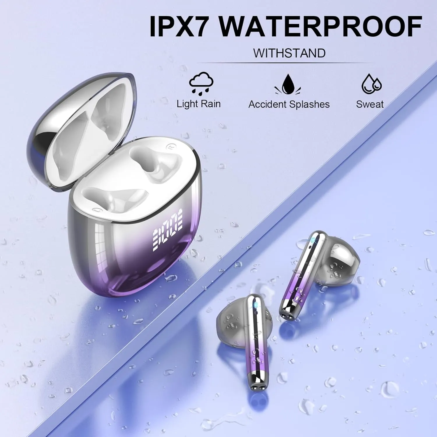 Wireless Earbuds, Bluetooth Headphones 48H Playtime Ear Buds with LED Power Display, IPX7 Waterproof Bluetooth 5.4 Earphones in-Ear Earbuds with 4 Mic for Android iOS Cell Phone Laptop, Purple