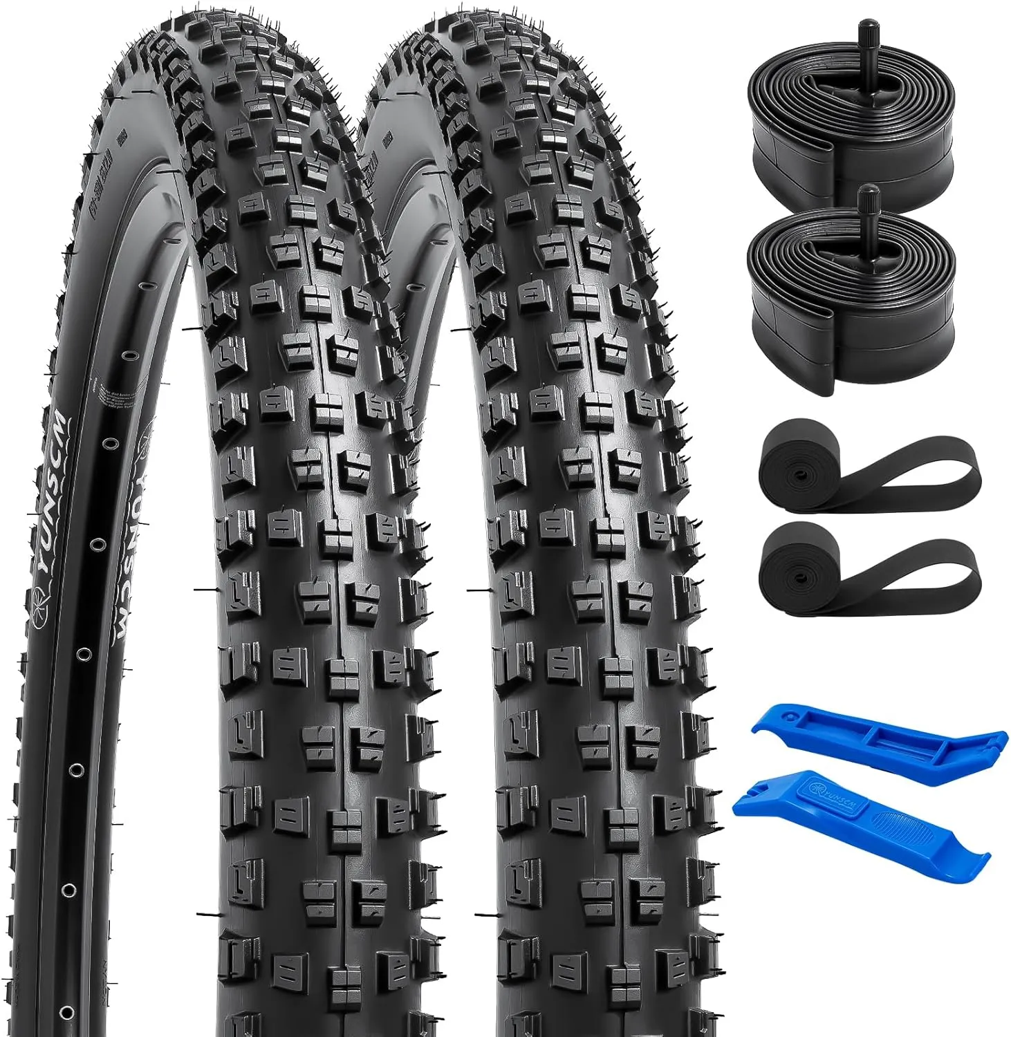 YUNSCM 26x2.35 Lightweight Bike Tires (ETRTO 60-559) 60TPI Nylon Anti-Puncture Protection and 26" Bike Tubes Compatible with 26" Mountain Bike Tires 26x2.30/2.35/2.40-2 PCS (Y-563)
