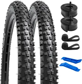 YUNSCM 26x2.35 Lightweight Bike Tires (ETRTO 60-559) 60TPI Nylon Anti-Puncture Protection and 26" Bike Tubes Compatible with 26" Mountain Bike Tires 26x2.30/2.35/2.40-2 PCS (Y-563)