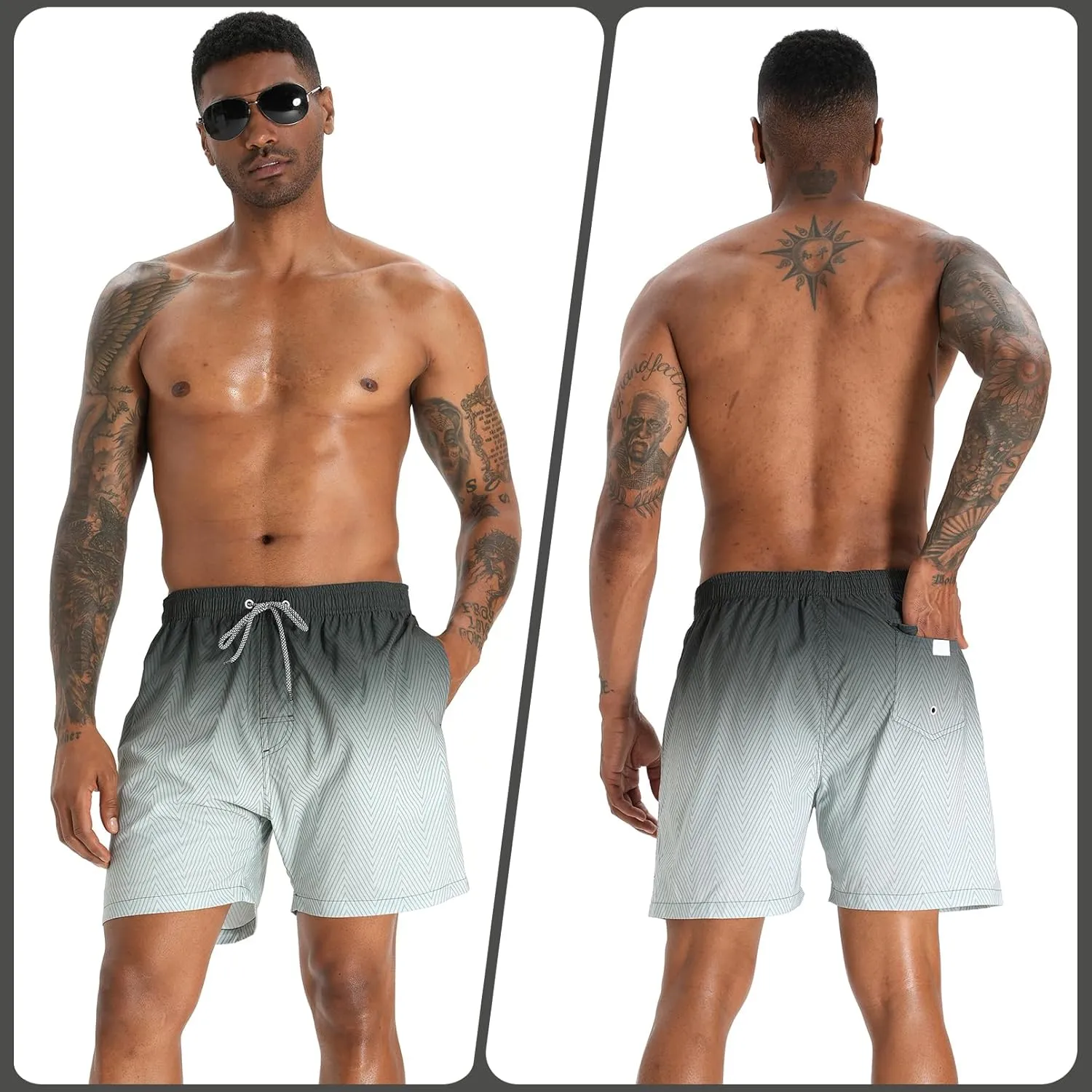 zeetoo Mens Swim Trunks with Compression Liner 5.5" Inseam Shorts Bathing Suit Quick Dry Swimsuit