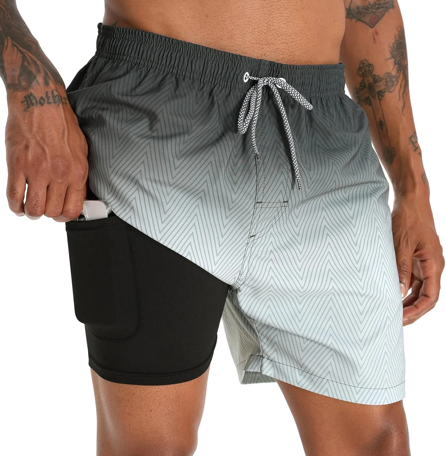 zeetoo Mens Swim Trunks with Compression Liner 5.5" Inseam Shorts Bathing Suit Quick Dry Swimsuit